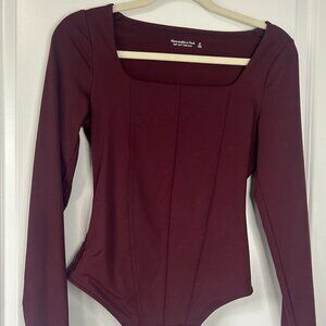 Abercrombie & Fitch Square Neck Maroon Corset Bodysuit Size M NWOT